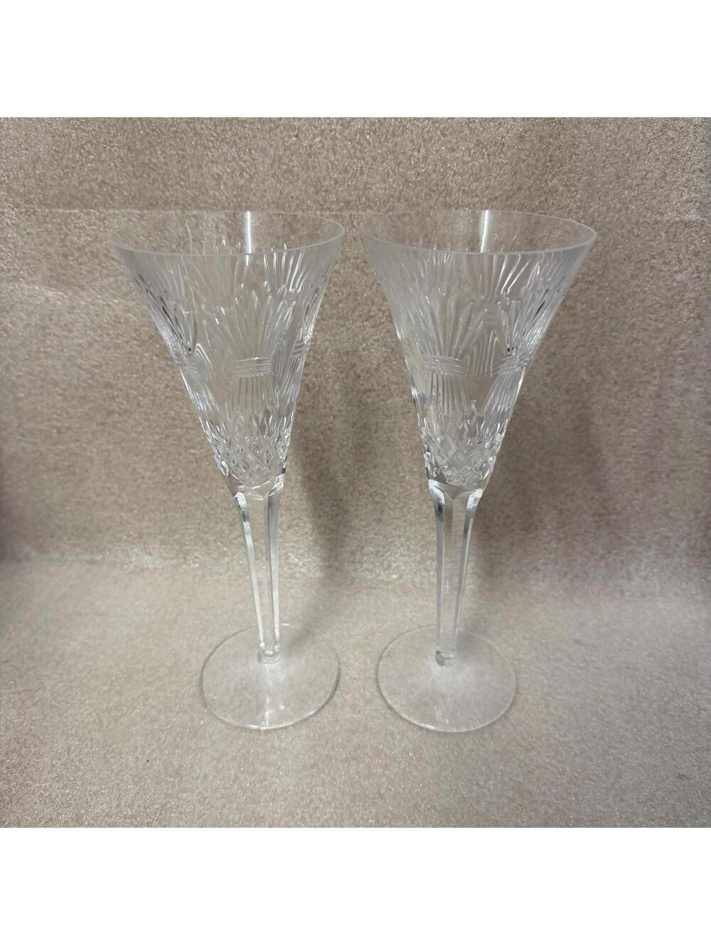 Pair of WATERFORD CRYSTAL Millennium Prosperity Wheat Champagne Toasting Flutes
